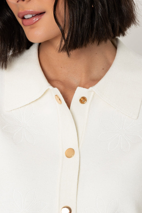 Carraig Donn Flower Embossed Knit Jacket In Cream