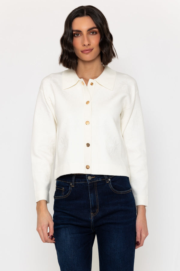 carraig donn Flower Embossed Knit Jacket in Cream