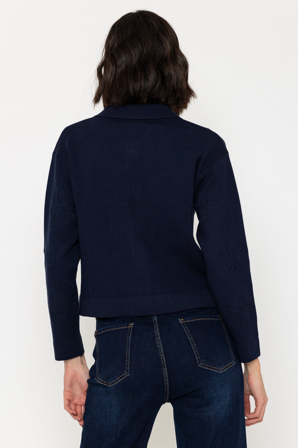 Carraig Donn Flower Embossed Knit Jacket In Navy