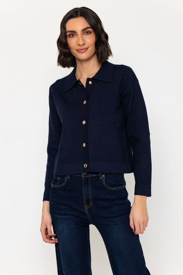 carraig donn Flower Embossed Knit Jacket in Navy