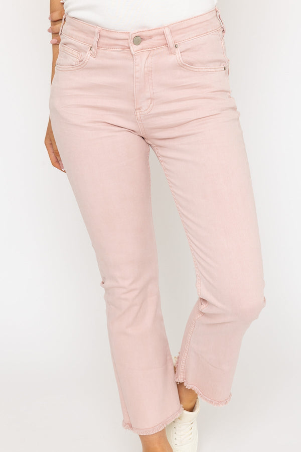 Carraig Donn Frayed Hem Denim Jeans In Pink