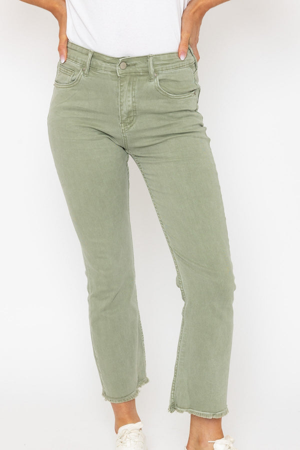 Carraig Donn Frayed Hem Denim Jeans In Sage Green