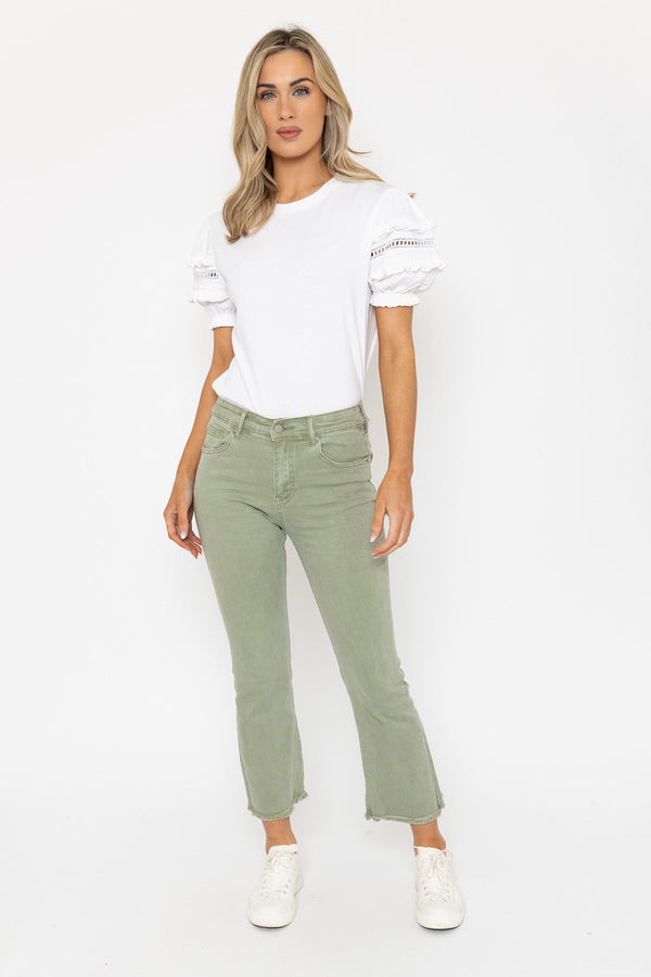 carraig donn Frayed Hem Denim Jeans in Sage Green