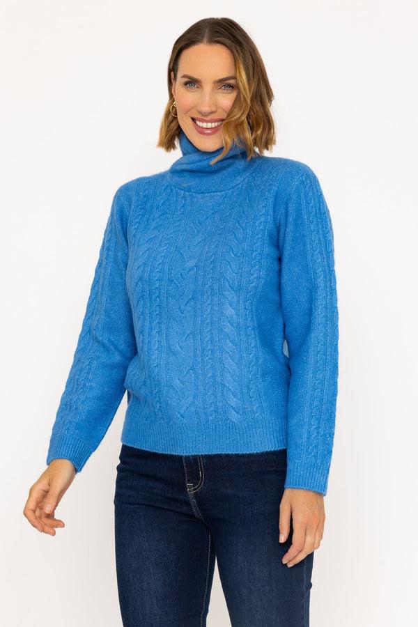 Carraig Donn Funnel Neck Knit Jumper In Blue