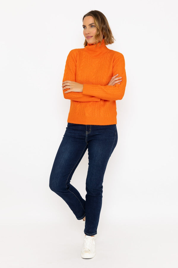 Carraig Donn Funnel Neck Knit Jumper In Orange
