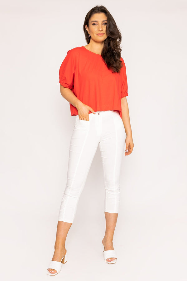 Carraig Donn Gathered Cuff Top In Mandarin