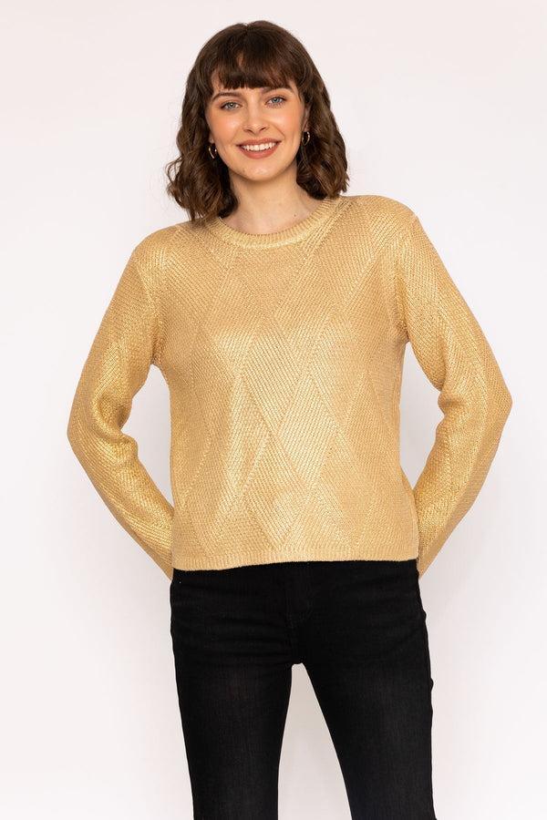 Carraig Donn Gold Basket Stitch Knit Jumper
