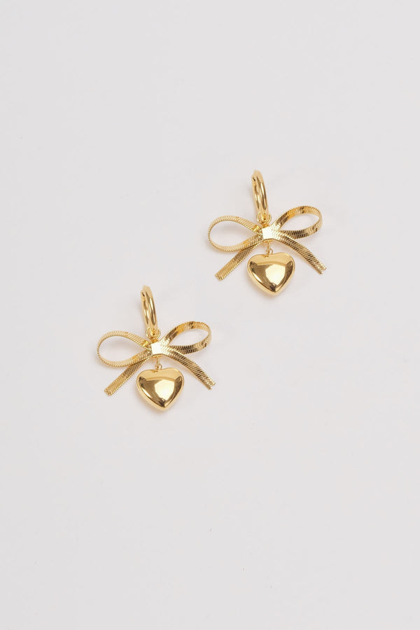 carraig donn Gold Bow & Heart Hoop Earrings
