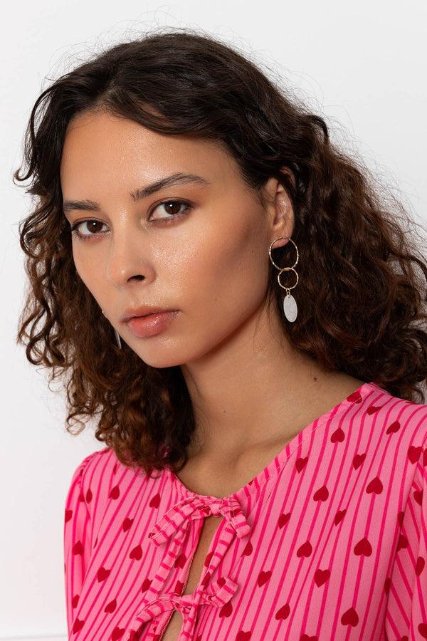 Carraig Donn Gold Double Hoop Drop Earrings