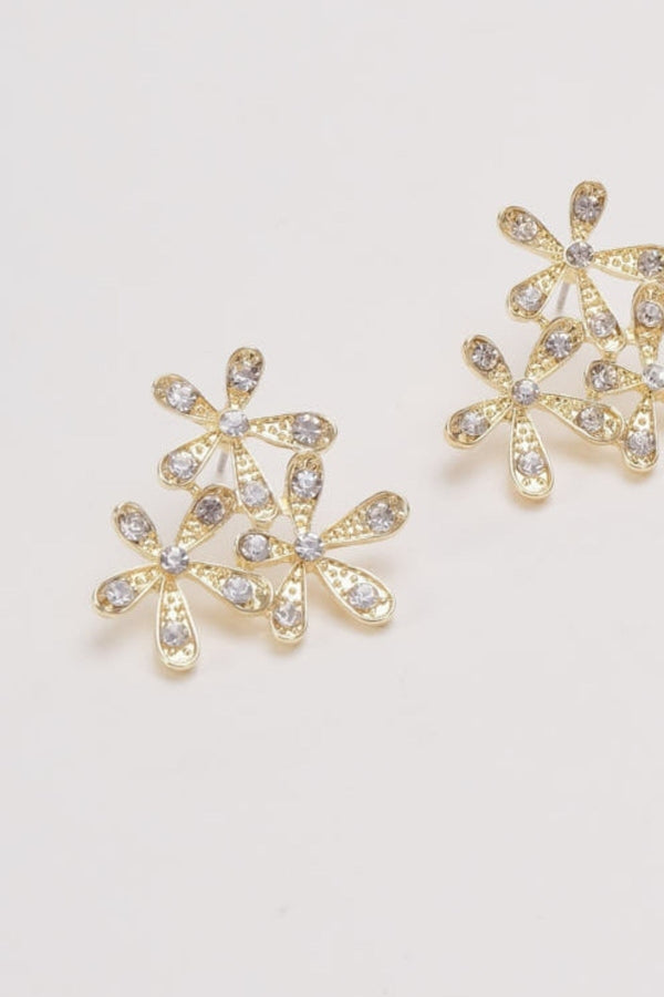 Carraig Donn Gold Flower Diamante Earrings