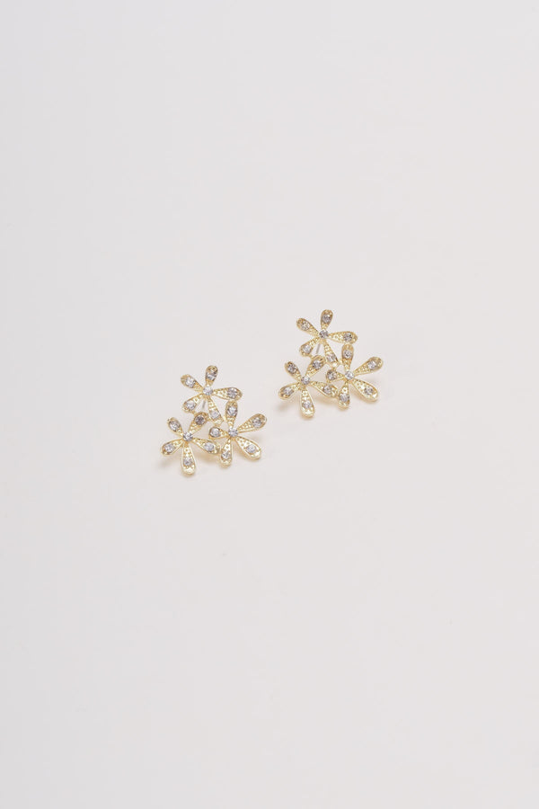 carraig donn Gold Flower Diamante Earrings