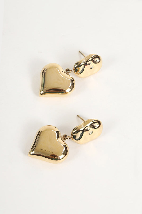 carraig donn Gold Heart Drop Earrings