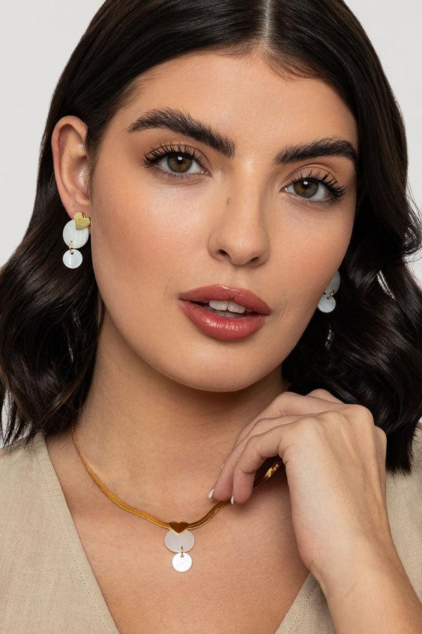 Carraig Donn Gold Heart White Shell Drop Earrings