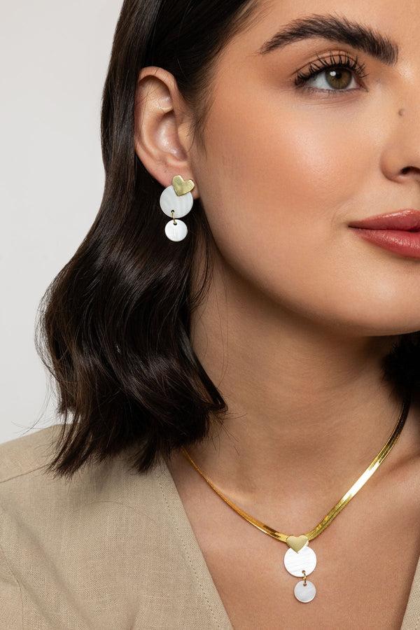 carraig donn Gold Heart White Shell Drop Earrings