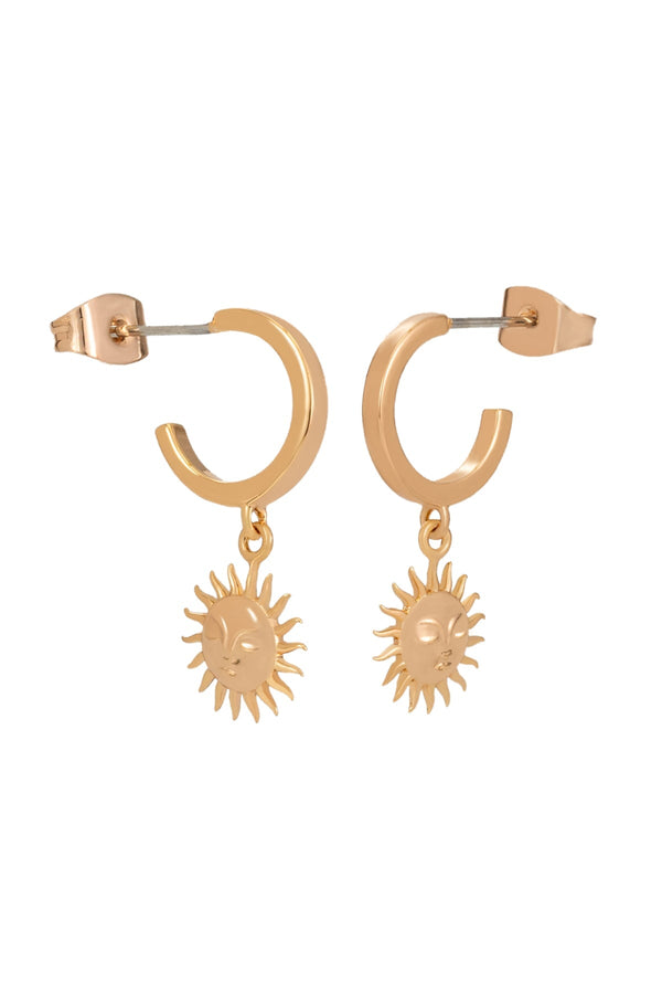carraig donn Gold Mini Hoop Sun Charm Earrings