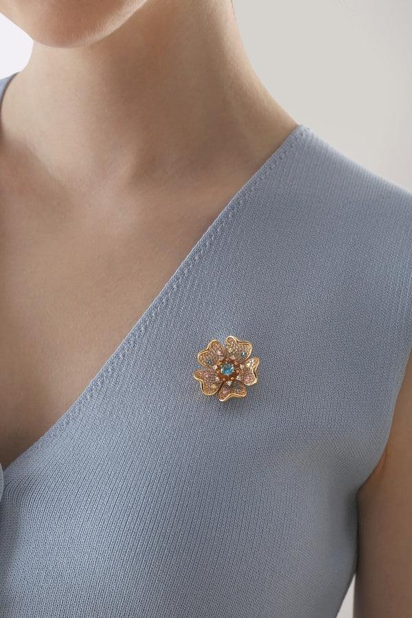 Carraig Donn Gold Plated Floral Coloured CZ Brooch