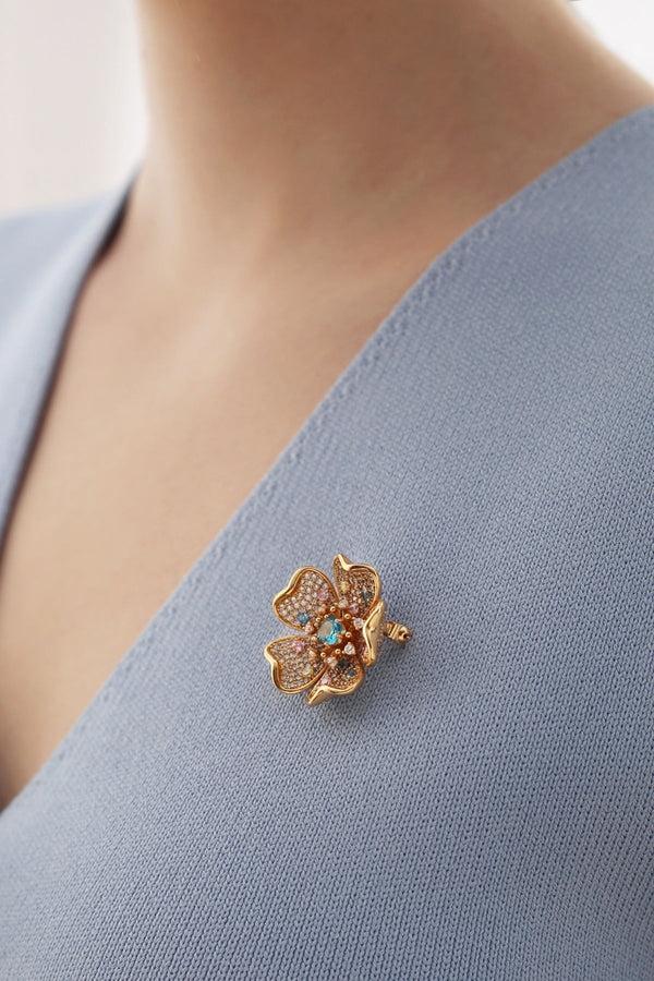 carraig donn Gold Plated Floral Coloured CZ Brooch