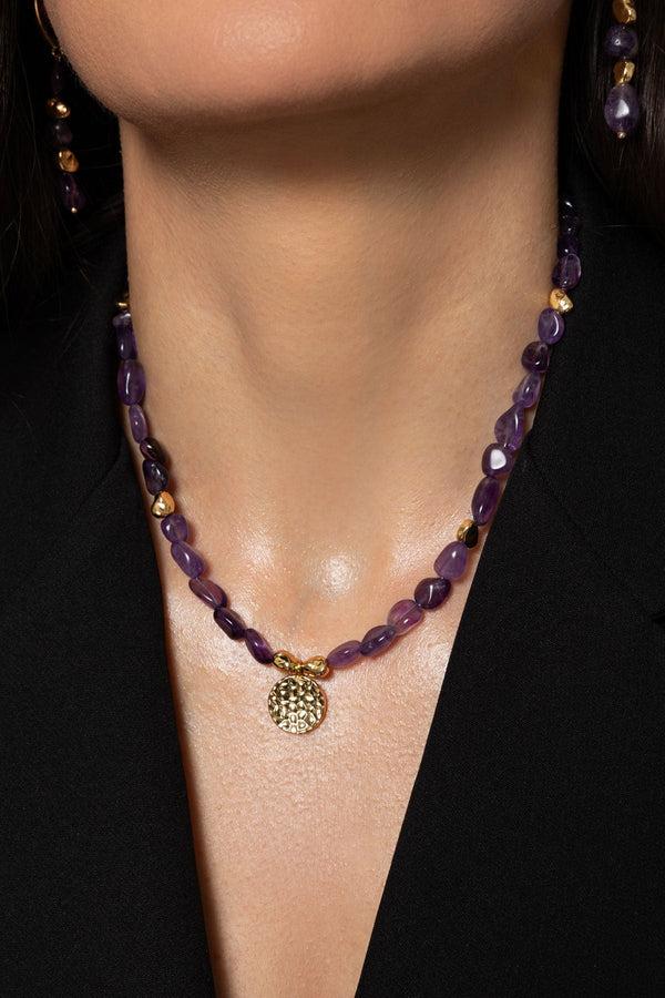 carraig donn Gold & Purple Stone Necklace