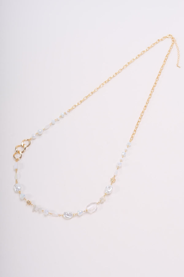 carraig donn Gold & White Long Beaded Necklace