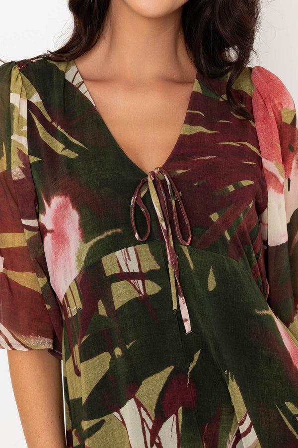 Carraig Donn Green & Burgundy Print Orla Midi Dress