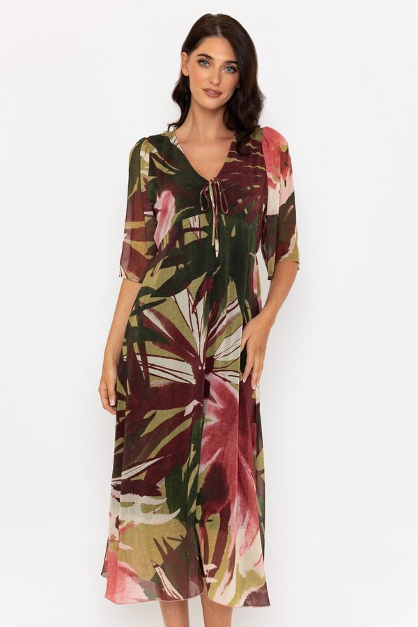 Carraig Donn Green & Burgundy Print Orla Midi Dress