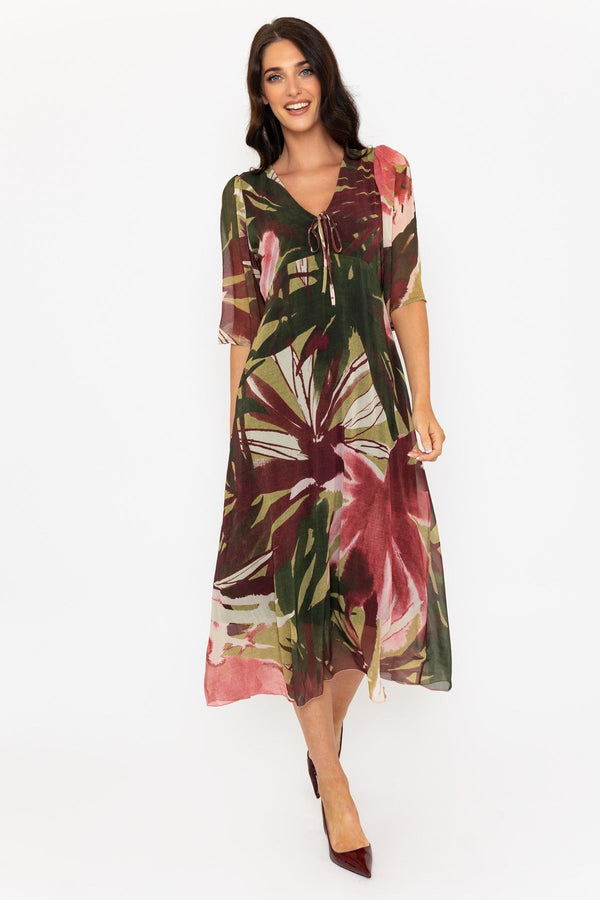 carraig donn Green & Burgundy Print Orla Midi Dress