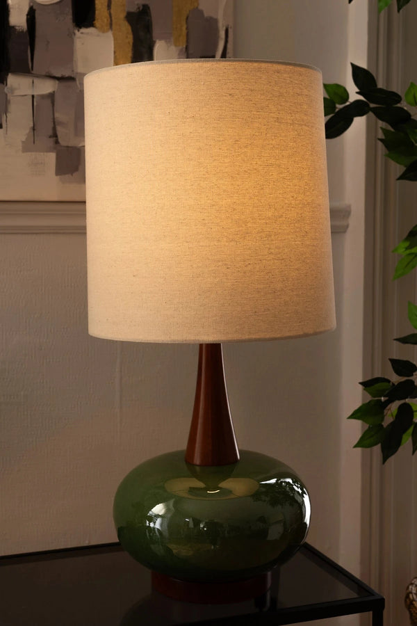 Carraig Donn Green Ceramic & Wood Lamp