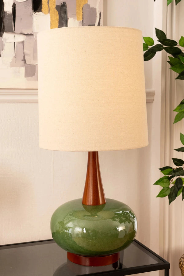 carraig donn Green Ceramic & Wood Lamp