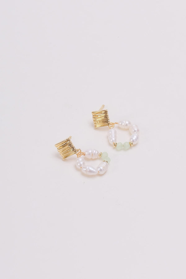 carraig donn Green & Pearl Beaded Drop Earrings