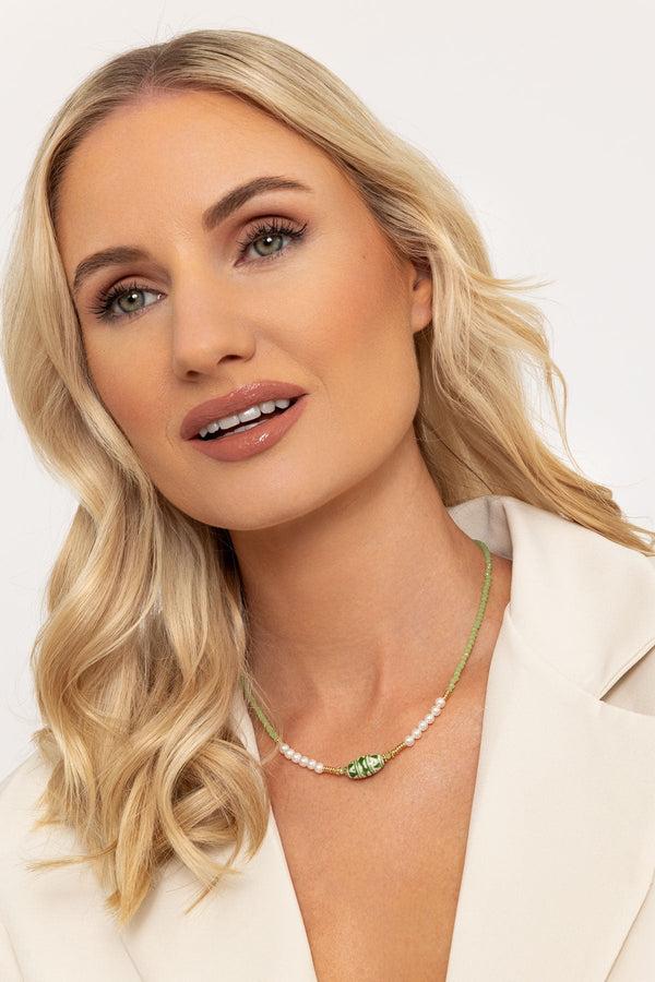 carraig donn Green & Pearl Beaded Necklace