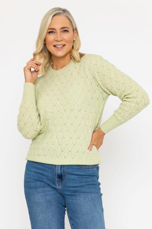 Carraig Donn Green Pointelle Knitted Jumper