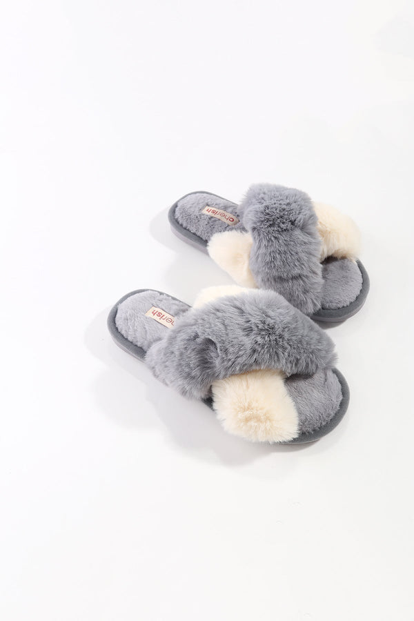 carraig donn Grey Contrast Faux Fur Mule Slippers