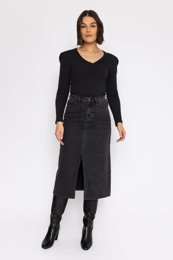 Carraig Donn Grey Denim Midi Skirt