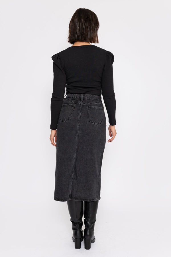 Carraig Donn Grey Denim Midi Skirt