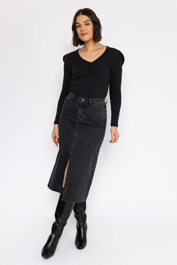 carraig donn Grey Denim Midi Skirt