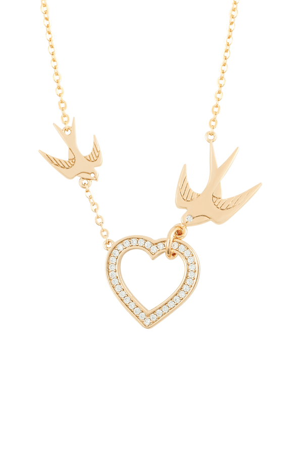 carraig donn Heart & Swallows Gold Pendant Necklace