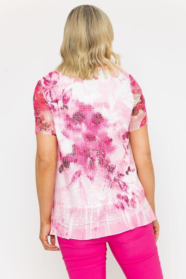Carraig Donn Hot Pink Printed Layered Mesh Top