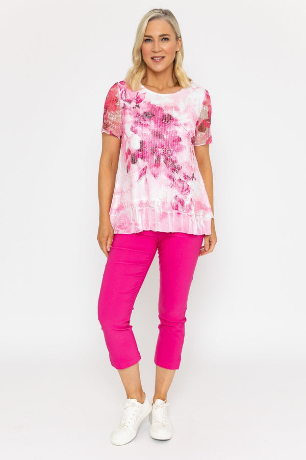 Carraig Donn Hot Pink Printed Layered Mesh Top