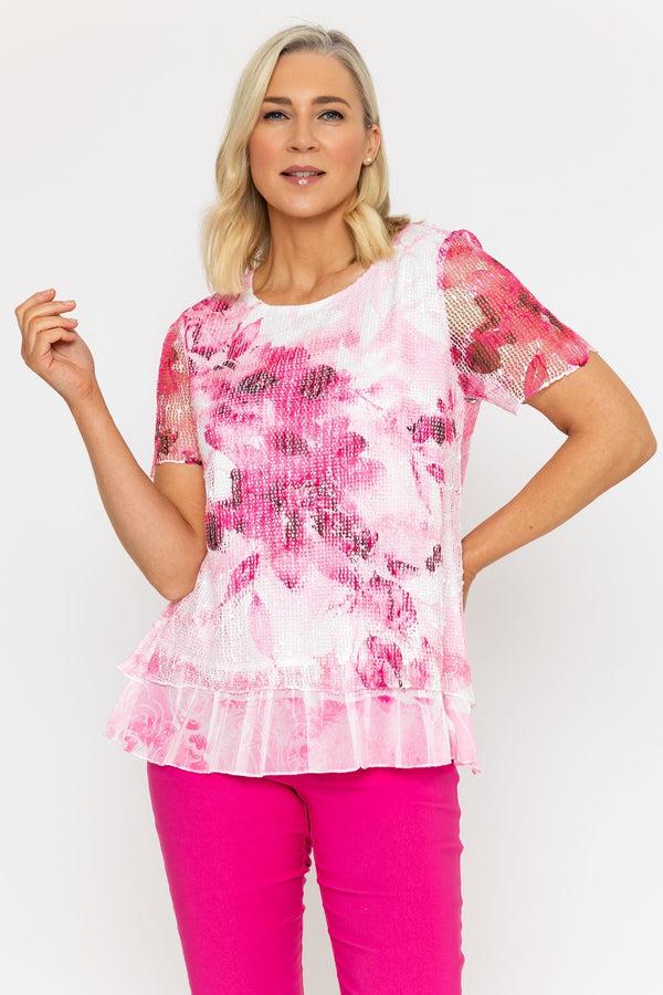 carraig donn Hot Pink Printed Layered Mesh Top