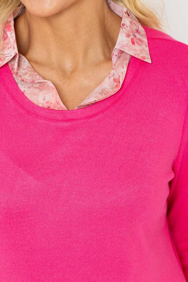 Carraig Donn Hot Pink Shirt Collar And Hem Top