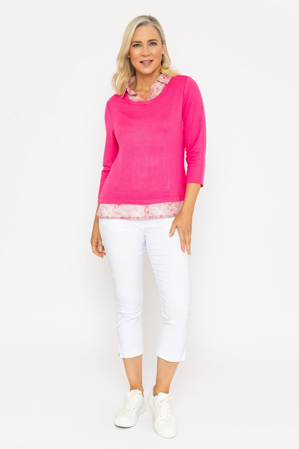 Carraig Donn Hot Pink Shirt Collar And Hem Top