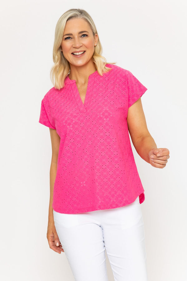 Carraig Donn Hot Pink Short Sleeve Jersey Top