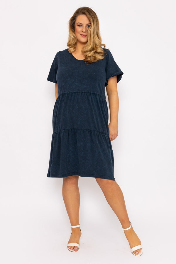Carraig Donn Jersey Knee Length Dress In Navy