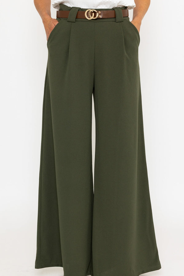 Carraig Donn Khaki Belted Wide Leg Trousers