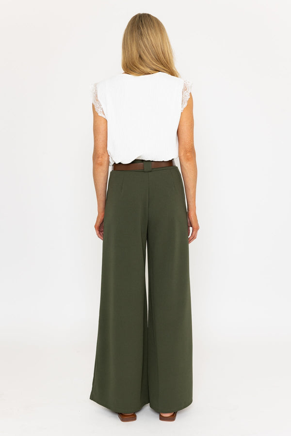 Carraig Donn Khaki Belted Wide Leg Trousers