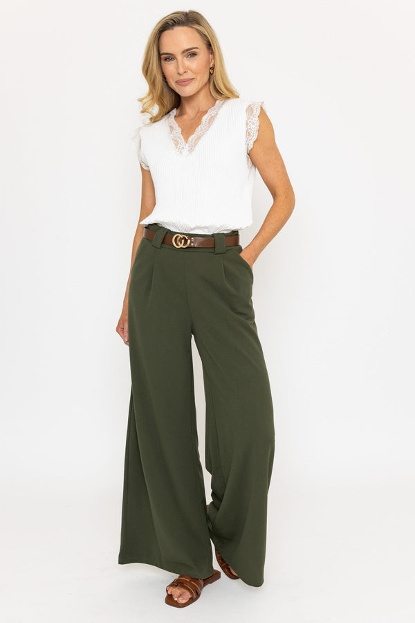 Carraig Donn Khaki Belted Wide Leg Trousers
