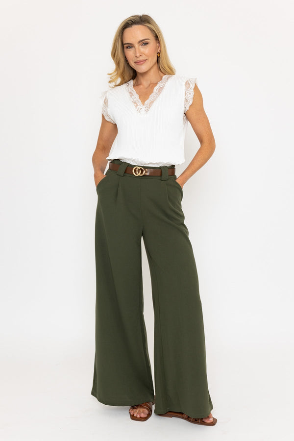 carraig donn Khaki Belted Wide Leg Trousers