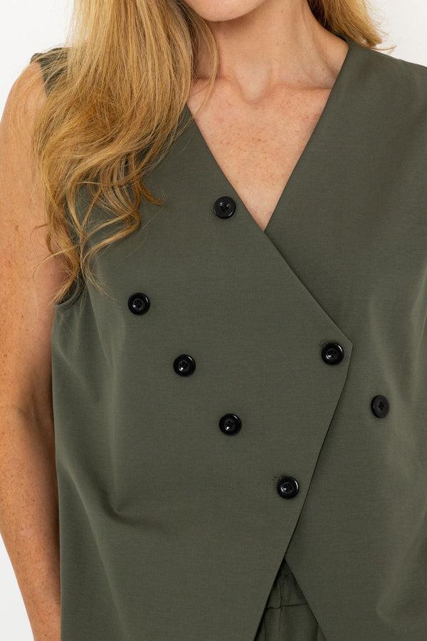 Carraig Donn Khaki Button Detail Waistcoat