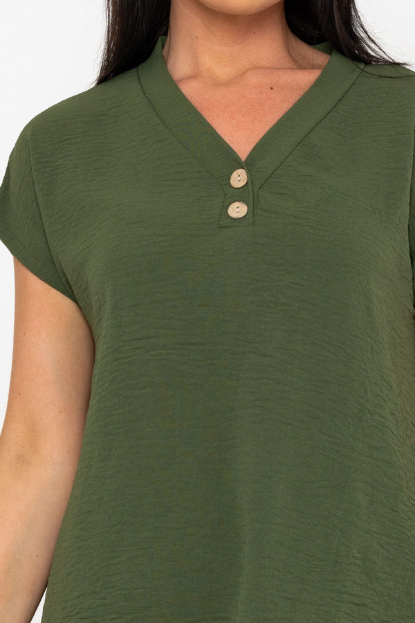 Carraig Donn Khaki Cap Sleeve Crinkle Top