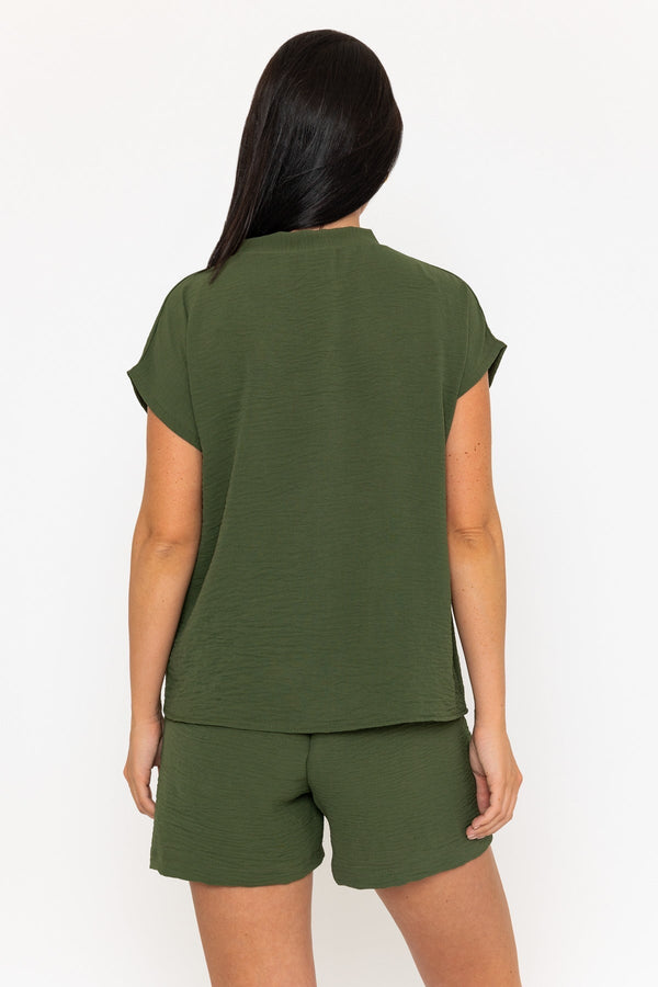 Carraig Donn Khaki Cap Sleeve Crinkle Top